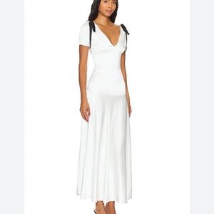 Lioness Elegant White Maxi Dress with Black Shoulder Ties